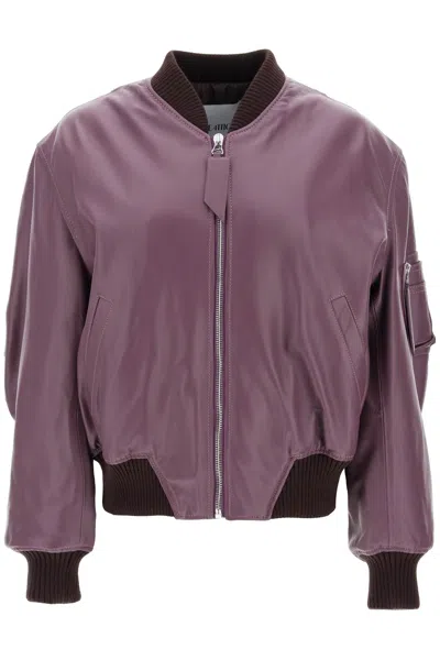 Attico Purple Leather Bomber Jacket For Women