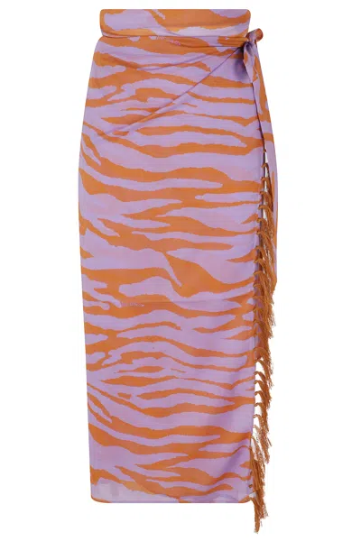 Attico Purple Orange Animalier Zebra-print Cotton Midi Skirt In Pattern