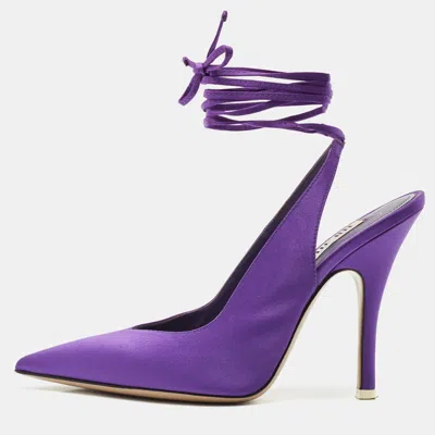 Pre-owned Attico Purple Satin Venus Pointed Toe Ankle Wrap Pumps Size 38.5