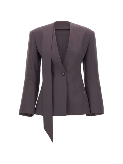 Attico Wool Blazer Structured Tailoring Open Front In Purple