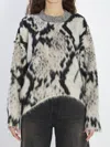 Attico Cropped Python Print Sweater In Black