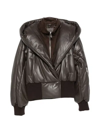 Attico Quilted Hooded Jacket In Brown