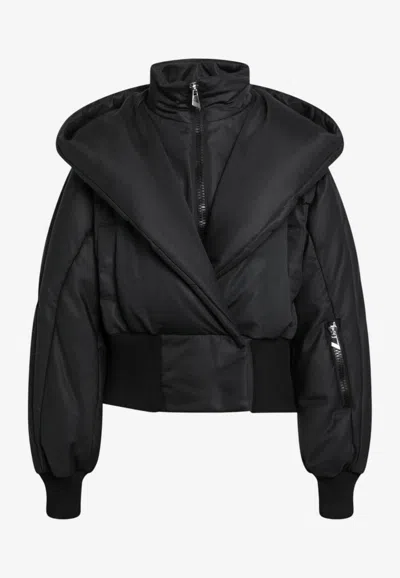 Attico Quilted Shawl-collar Puffer Jacket In Black