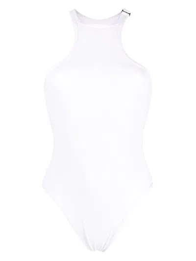 Attico Racerback Ribbed Swimsuit In Weiss