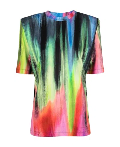 Attico Rainbow-print Short-sleeved T-shirt In Green