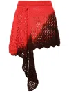 Attico Elastic Waist Perforated Knitted Midi Skirt In Red
