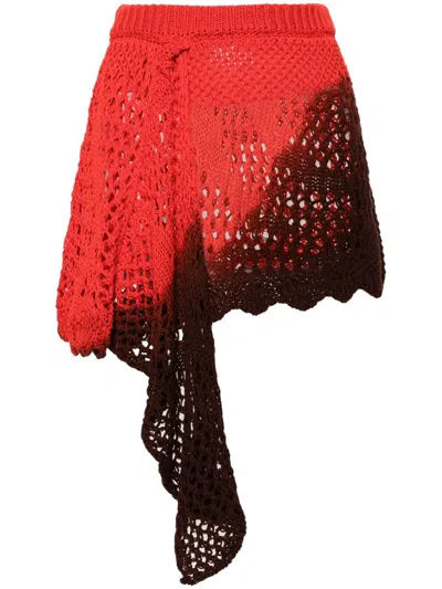 Attico Red Crochet Asymmetric Mini Skirt