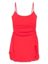 Attico Mini Length Ruched Detailing Side Slit Strappy Beach Cover Up