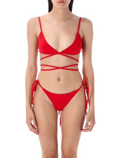 ATTICO RED RUBBERISED-LOGO BIKINI