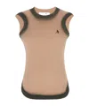 Attico Beige Sleeveless Crewneck Top With Contrasting Logo Embroidery On The Front In Cotton Woman In Nude