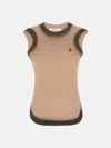 Attico Beige Sleeveless Crewneck Top With Contrasting Logo Embroidery On The Front In Cotton Woman In Faded Terracotta