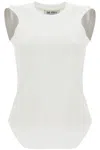 Attico Crew Neck Cotton Top With Ribbed Trimmings In White