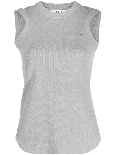 Attico Reese Melange Ribbed Jersey Tank Top In Light Grey Melange