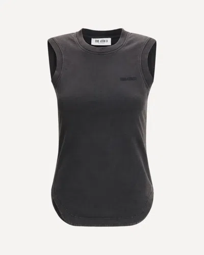 Attico Reese Crew Neck Sleeveless Top Curved Hem In Black
