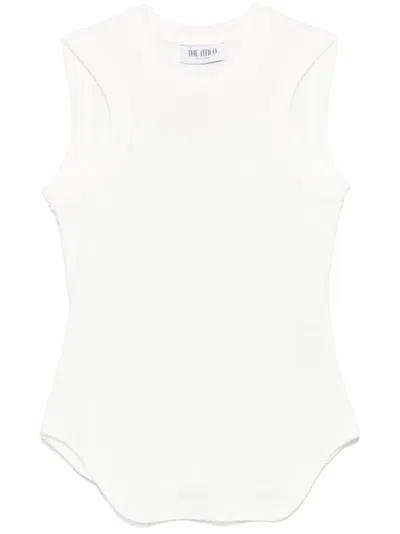 Attico White Sleeveless Crewneck Top With Tonal Logo Embroidery On The Front In Cotton Woman