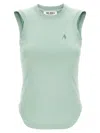 Attico Crew Neck Sleeveless Top With Curved Hem In Blue