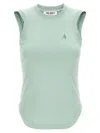 Attico Crew Neck Sleeveless Top With Curved Hem In Green