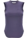 Attico 'reese' Crew Neck Top With Curved Hem In Purple