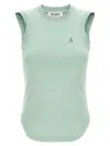 Attico Crew Neck Sleeveless Top With Curved Hem In Blue