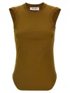 Attico Crew Neck Ribbed Sleeveless Top In Brown