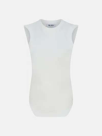 Attico White Sleeveless Crewneck Top With Tonal Logo Embroidery On The Front