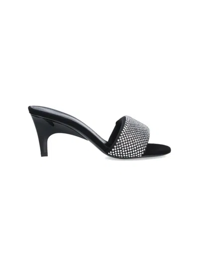 ATTICO REM CRYSTAL SANDALS IN BLACK FABRIC