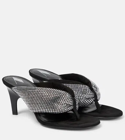 Attico Rem Satin Crystal-embellished Thong Sandals In Black