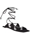 Attico Flat Lace-up Strappy Sandal In Black