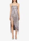 Attico Avery Embellished Square Neck Fringe Dress In Purple