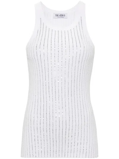 Attico Rhinestone-embellished Cotton Tank Top In White