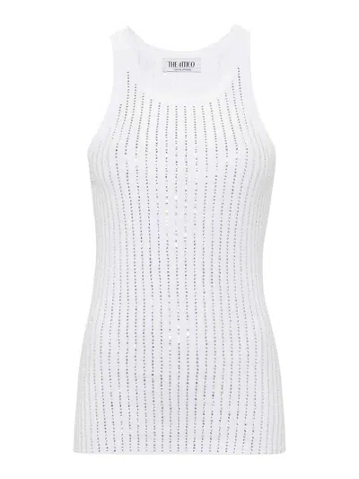 Attico Ribbed Jersey Tank Top With Rhinestones In White