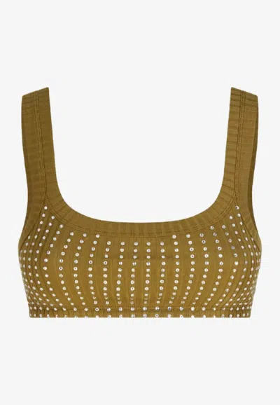 Attico Rhinestone-embellished Cropped Top In Green