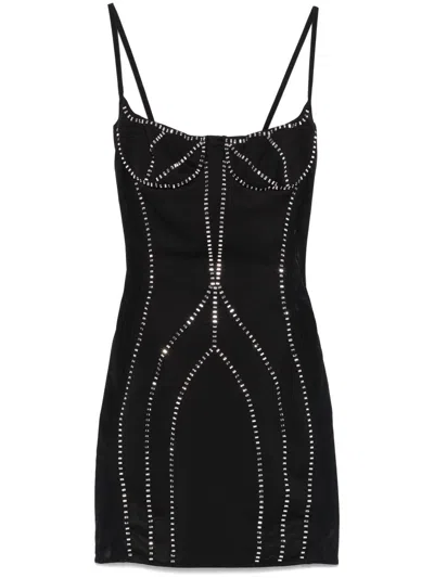 ATTICO BLACK RHINESTONE-EMBELLISHED DRESS