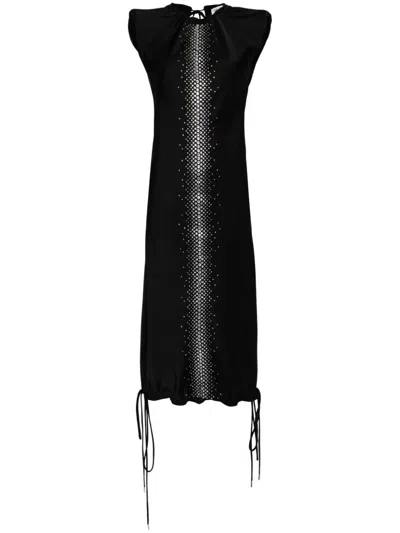 Attico Rhinestone-embellished Midi Dress In Black
