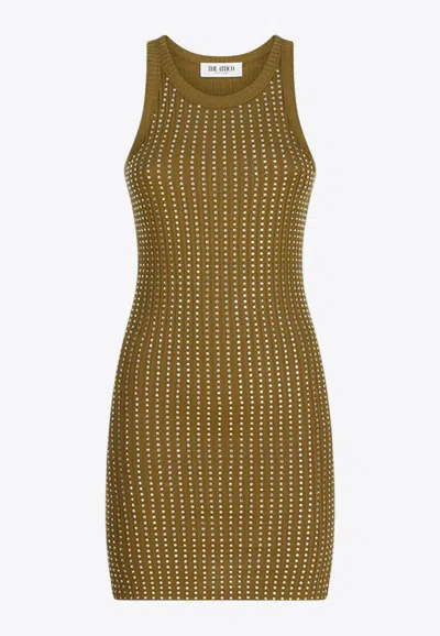 Attico Rhinestone Embellished Mini Dress In Green