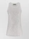 Attico Crew Neck Perforated Ribbed Sleeveless Tank Top In White