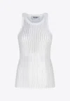 Attico Crew Neck Perforated Ribbed Sleeveless Tank Top In White