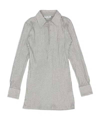 Attico Rhinestone Shirt Dress In Gray