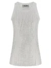 Attico Crew Neck Perforated Ribbed Sleeveless Tank Top In Gray