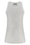 Attico Crew Neck Perforated Ribbed Sleeveless Tank Top In White