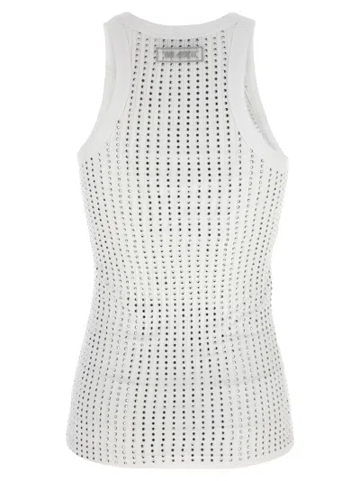 Attico Ribbed Jersey Tank Top With Rhinestones In White