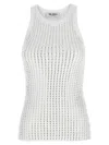 Attico White Tank Top With Multicolor Rhinestone In Jersey Woman