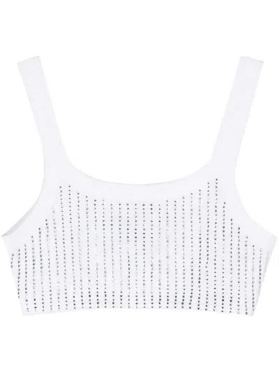 Attico White Cotton Hotfix Crystal Bralette Top
