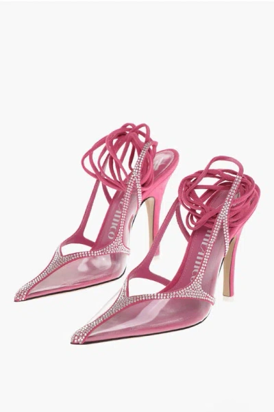 Attico Rhinestoned Venus Chrome See Through Slingbacks 10cm In Pink