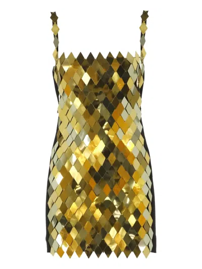 Attico Rhombus-sequin Square-neck Mini Dress In Gold