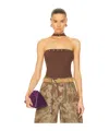 Attico Knit Halterneck Top With Studded Tie Detail In Brown