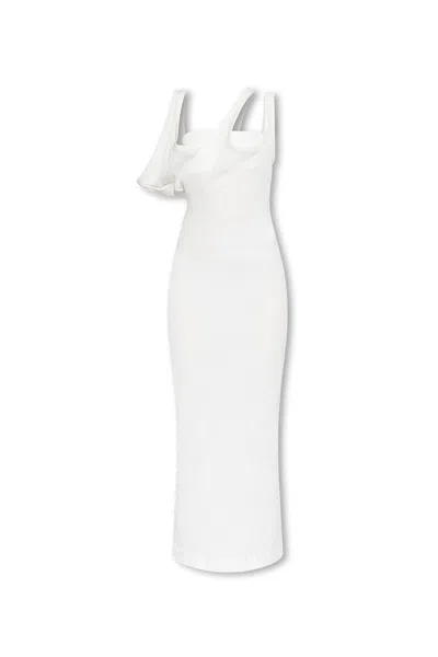 Attico Ribbed Asymmetric Midi Dress In White