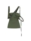 Attico Asymmetric Ribbed Strappy Sleeveless Top In Green