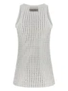Attico Crew Neck Perforated Ribbed Sleeveless Tank Top In White