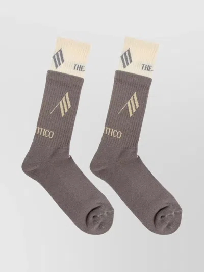 Attico Ribbed Cuff Mid-calf Length Contrast Top Socks In Gray